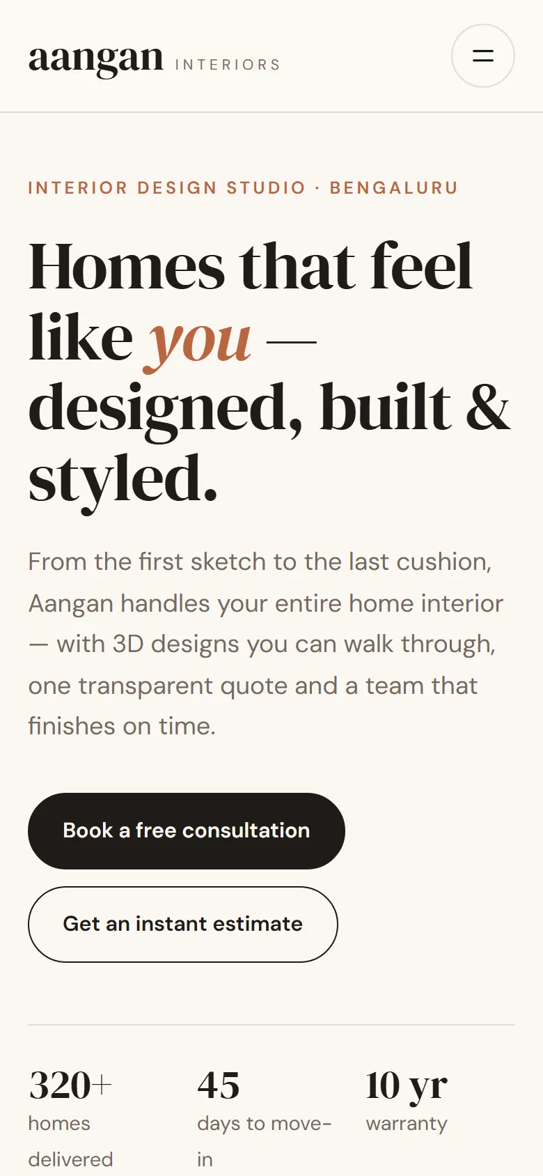 Aangan Interiors on a phone