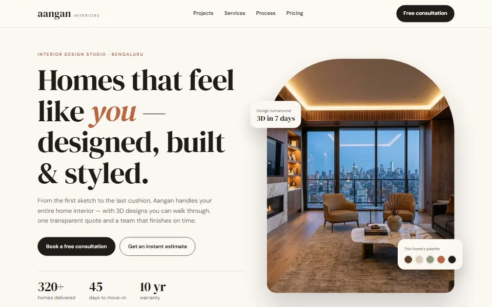 Aangan Interiors — template preview
