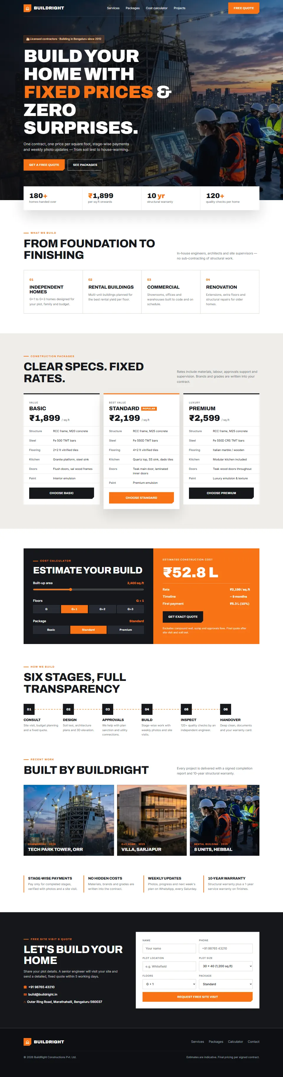 Full-page screenshot of the BuildRight template