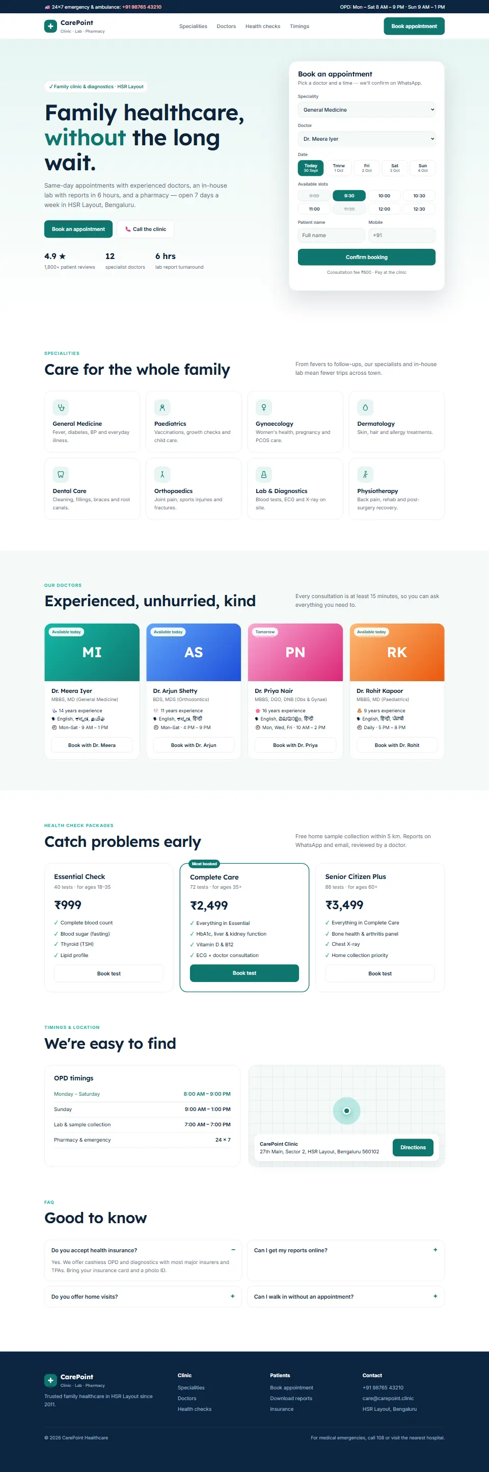 Full-page screenshot of the CarePoint Clinic template