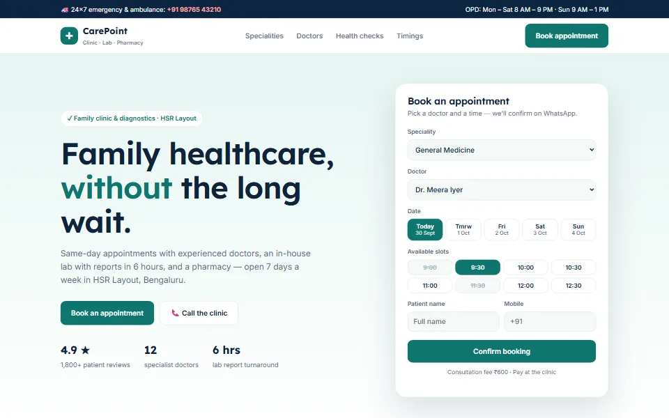 CarePoint Clinic — template preview
