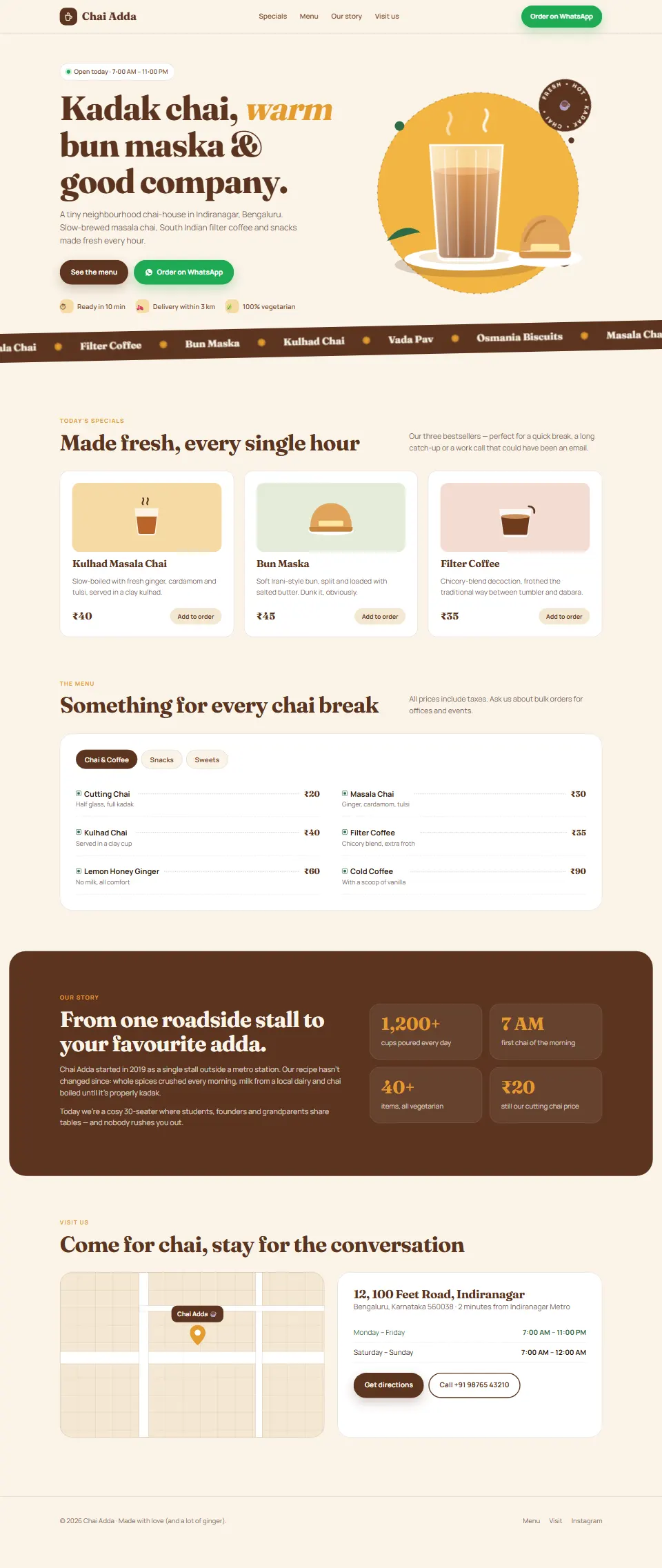 Full-page screenshot of the Chai Adda template