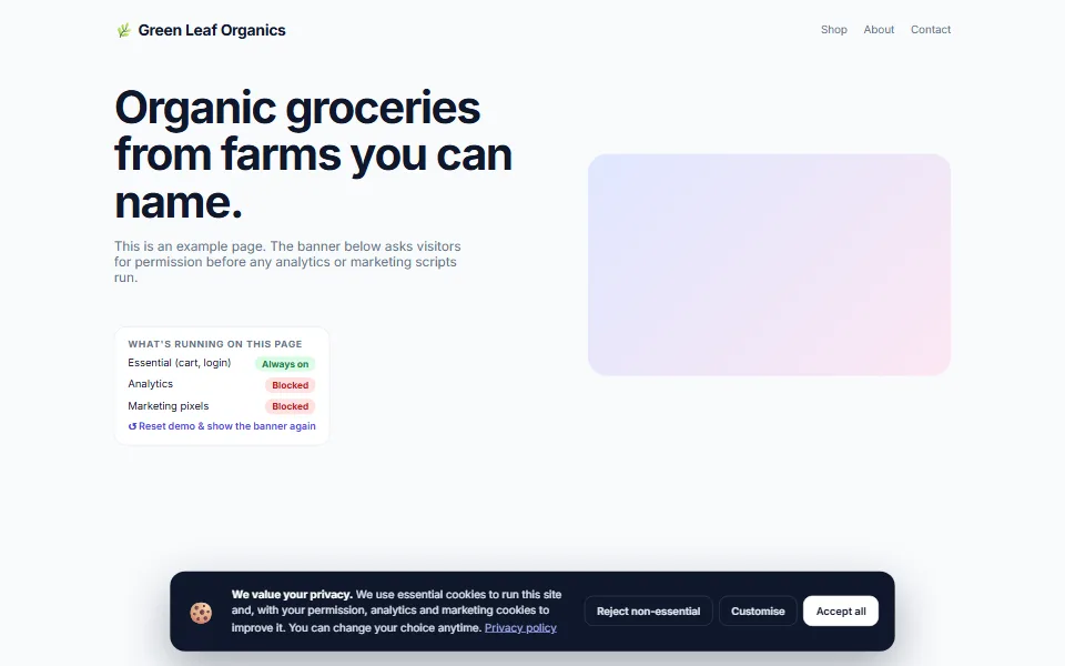 Cookie Consent Banner — plugin preview