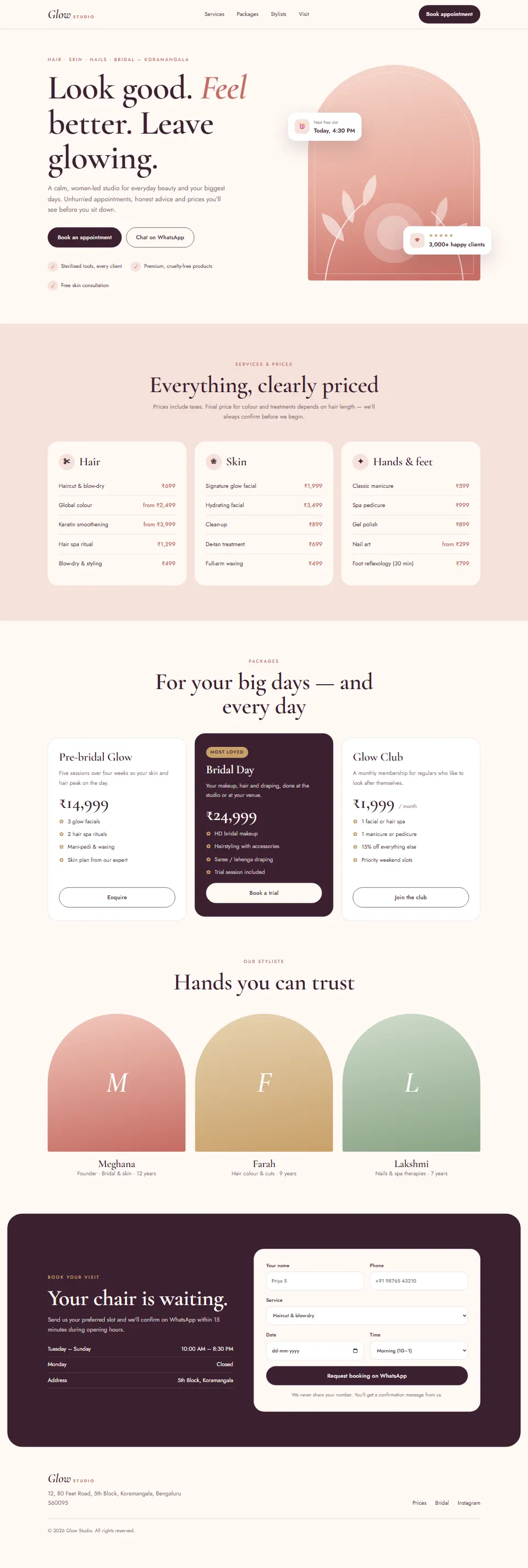 Full-page screenshot of the Glow Studio template