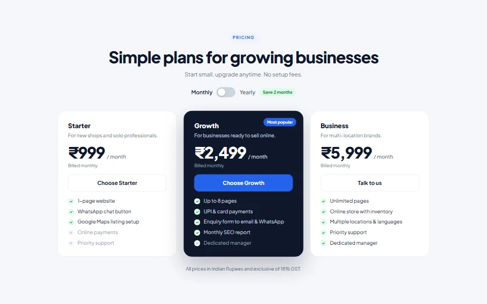 Pricing Table (₹) — component preview