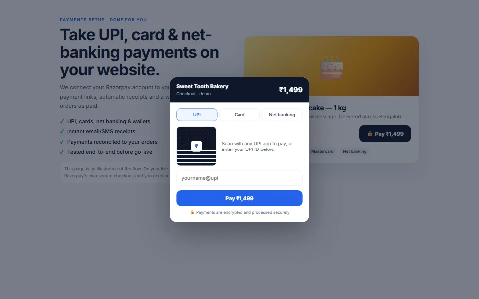 Online Payments Setup — plugin preview