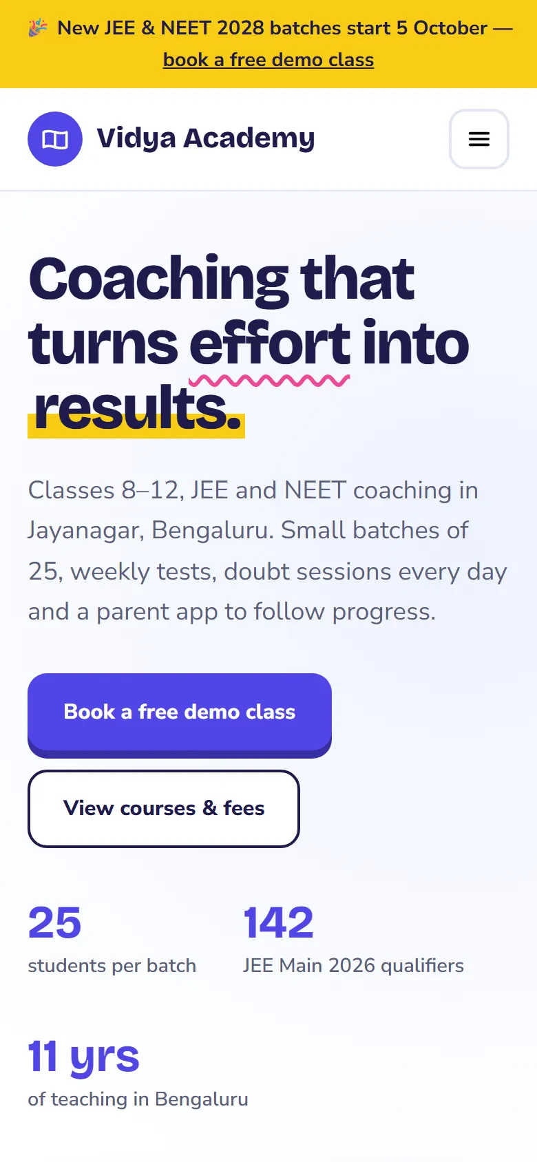 Vidya Academy on a phone